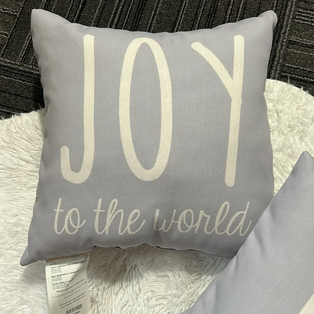 'Joy to the World' Holiday Indoors Outdoors Gray Throw Pillows NEW